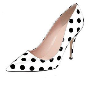 YDN Chic White Polka Dot Pointed Toe Mid Heel Pump